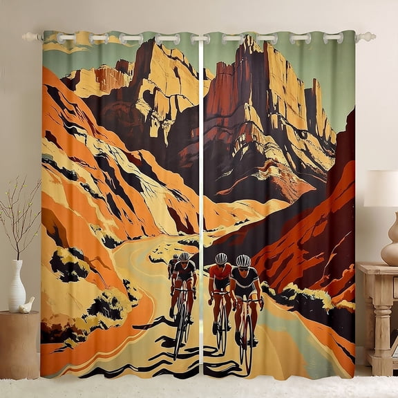 Feelyou Outdoor Cycling Curtains Pack of 2 (42x84 Each) for Teens, Speed Sports Lover Curtains Blackout, Countryside Mountain Bedroom Curtains, Living Room Curtains Decor