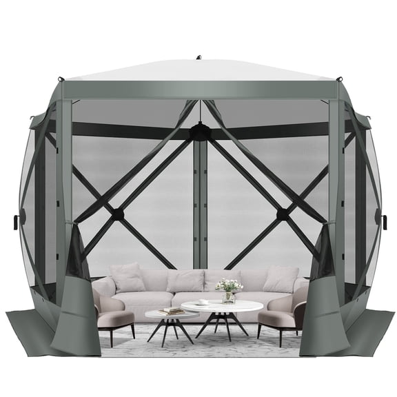 HOTEEL 10x10 ft Pop Up Gazebo Screen House Tent for Camping with Mosquito Netting, Waterproof, UV Resistant, Portable Carry Bag, for Outdoor Camping, Lawn and Backyard, Gray