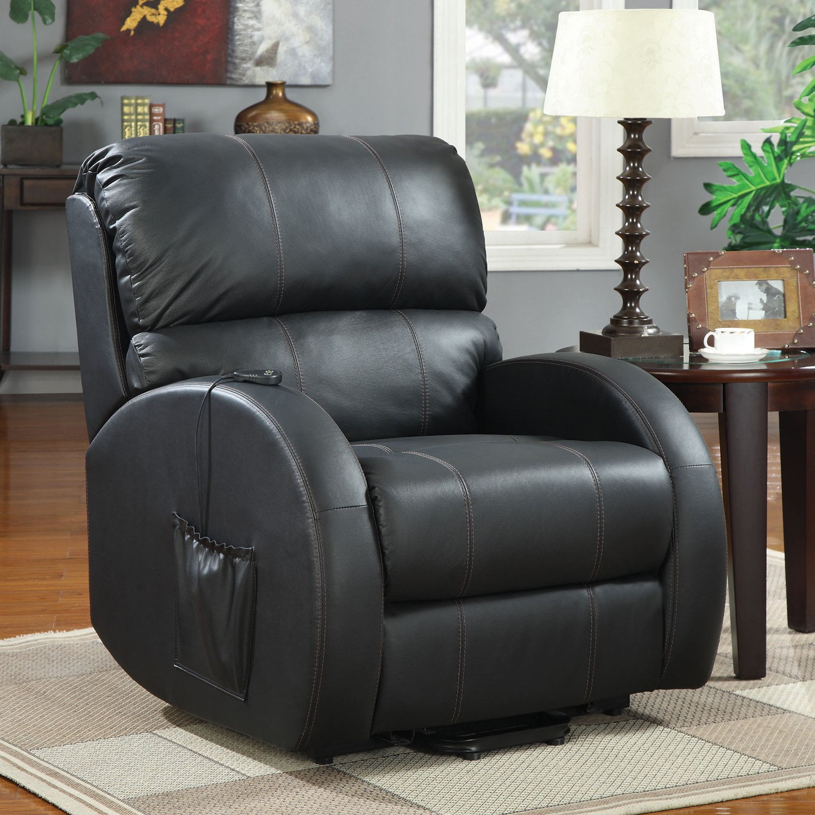 Peterson Grain Leather Upholstered Power Lift Recliner, Black Walmart