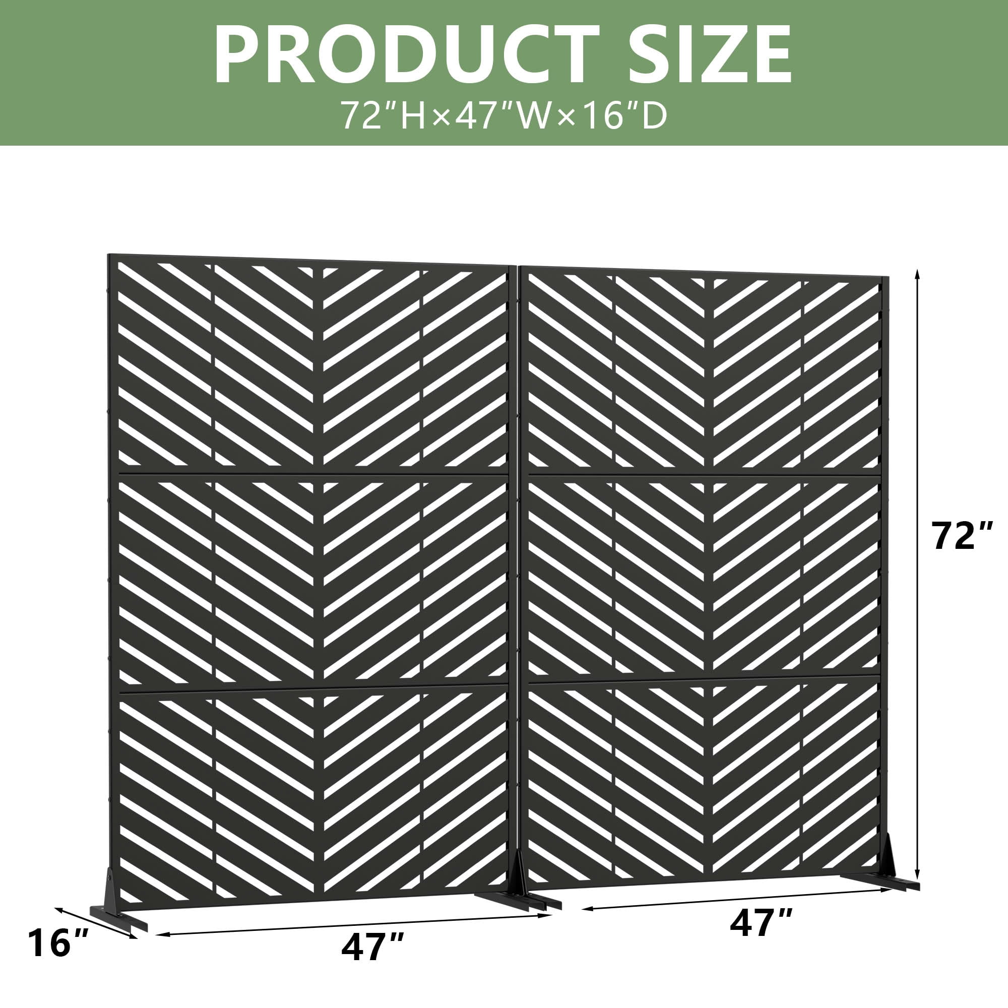 MAYEERTY 2-Piece Outdoor Metal Privacy Screen 6ft × 4ft Black, 3-Panel Parallel Decorative Screen, Rust-Resistant for Patio