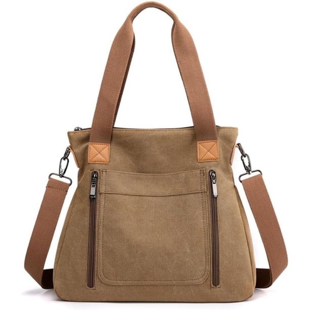 LHSHID Canvas Tote Purse for Women Work Shoulder Crossbody Bag Vintage Multi-pocket Handbags