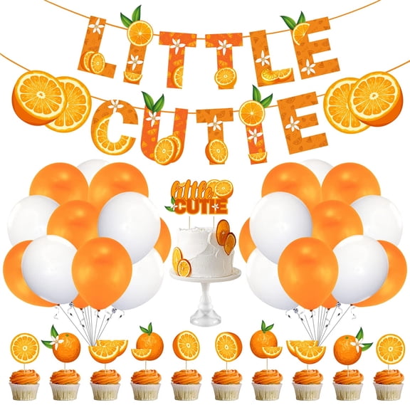 37 PCS Little Cutie Baby Shower Birthday Party Decorations - Orange Cake Topper, Citrus Cupcake Toppers, Balloons & Paper Banner for Hey Cutie Orange Theme Party Supplies