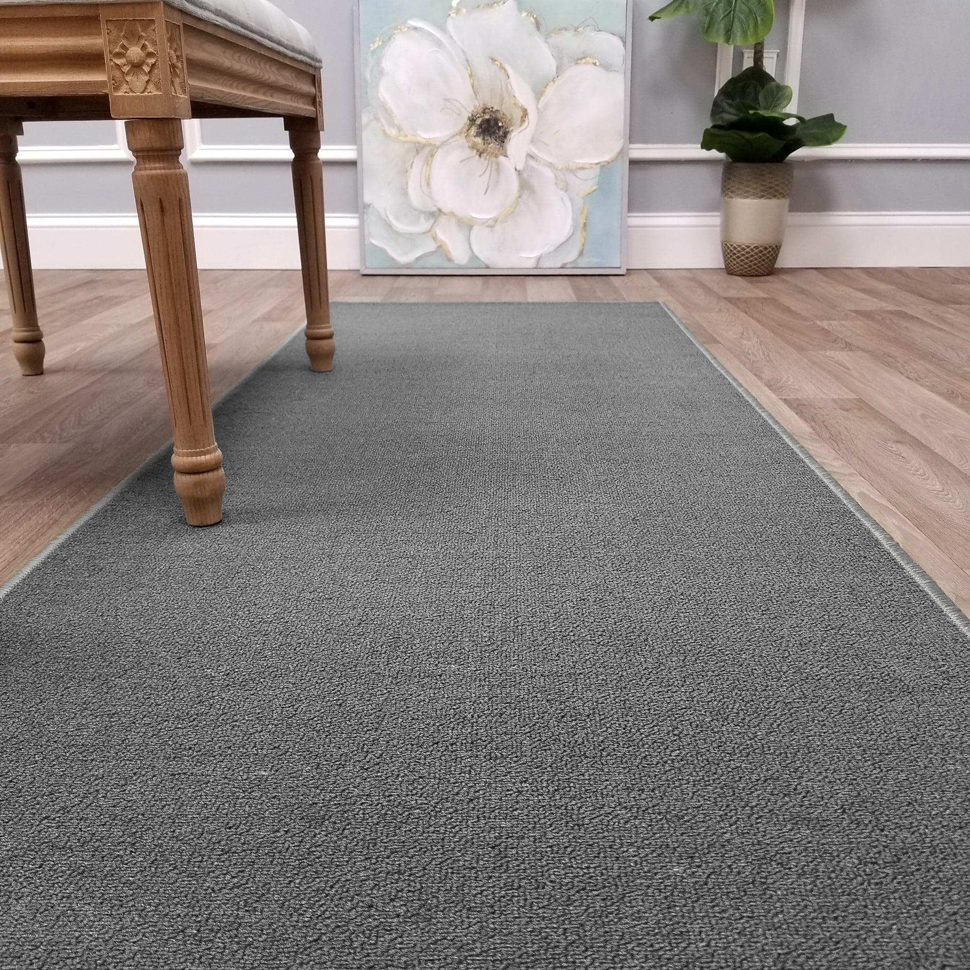 Kapaqua Custom Size Solid Plain Rubber Backed Non-Slip Hallway Stair Runner  Rug Carpet Grey, 22in x 5ft