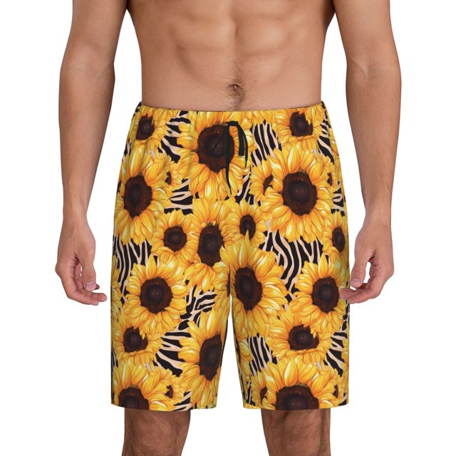 Fotbe Artistic Zebra Print Sunflower Pantalones Cortos de Pijama para Hombre, Ropa de Dormir, Pantalones de Pijama Cortos para Hombre-Medium