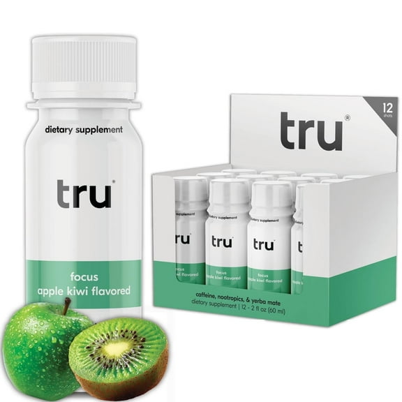 Tru Focus Wellness Shot Apple Kiwi Flavored Energy Drink 12 Pack 2 oz