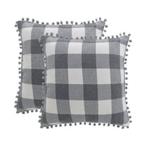 Unique Bargains 2-Pack Retro Pom Decorative Throw Pillow Covers 18" x 18" Gray and White