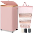 thumbnail image 1 of Cesto de ropa Goodpick con ruedas, 100 litros, tela Oxford rosa, 1 of 6