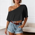thumbnail image 3 of Off Shoulder T Shirts for Women 2026 Summer Short Sleeve One Shoulder Casual Cropped Tshirt Going out Tops Streetwear, 3 of 6