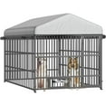 thumbnail image 3 of HOOBRO Outdoor Dog Kennel with Cover, 6.6 x 6.6 x 6.4 ft Dog Kennel Outside with Waterproof Roof and Rotating Feeding Bowls, Heavy-Duty Large Cage Enclosure, for Medium & Large Dogs, Black BK220GW03, 3 of 11