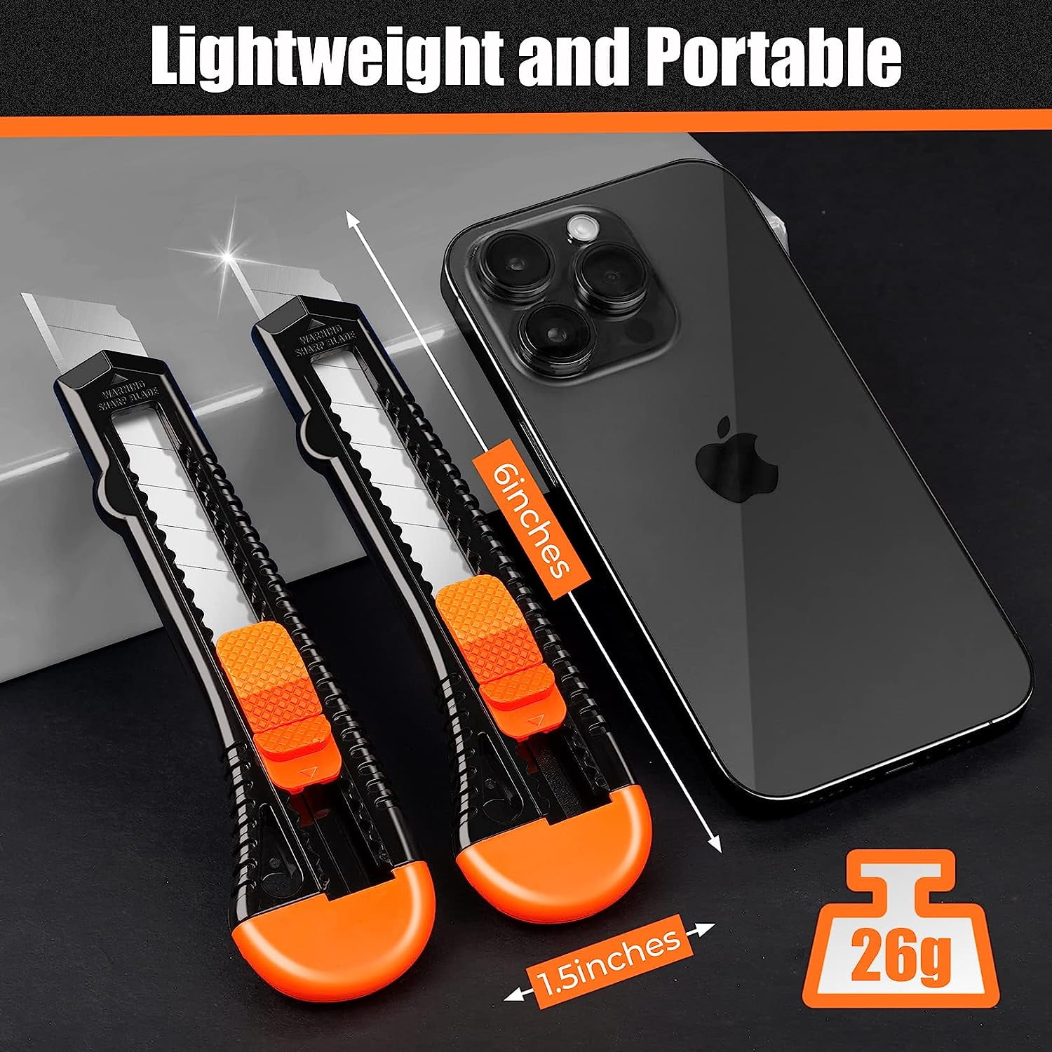 2-Pack Box Cutter Knife, Cardboard Cutter with Self-Retracting 3-Position Locking Blade, Safety Sheath, Lanyard, Extra 18 Blades Included, Blade Storage Design