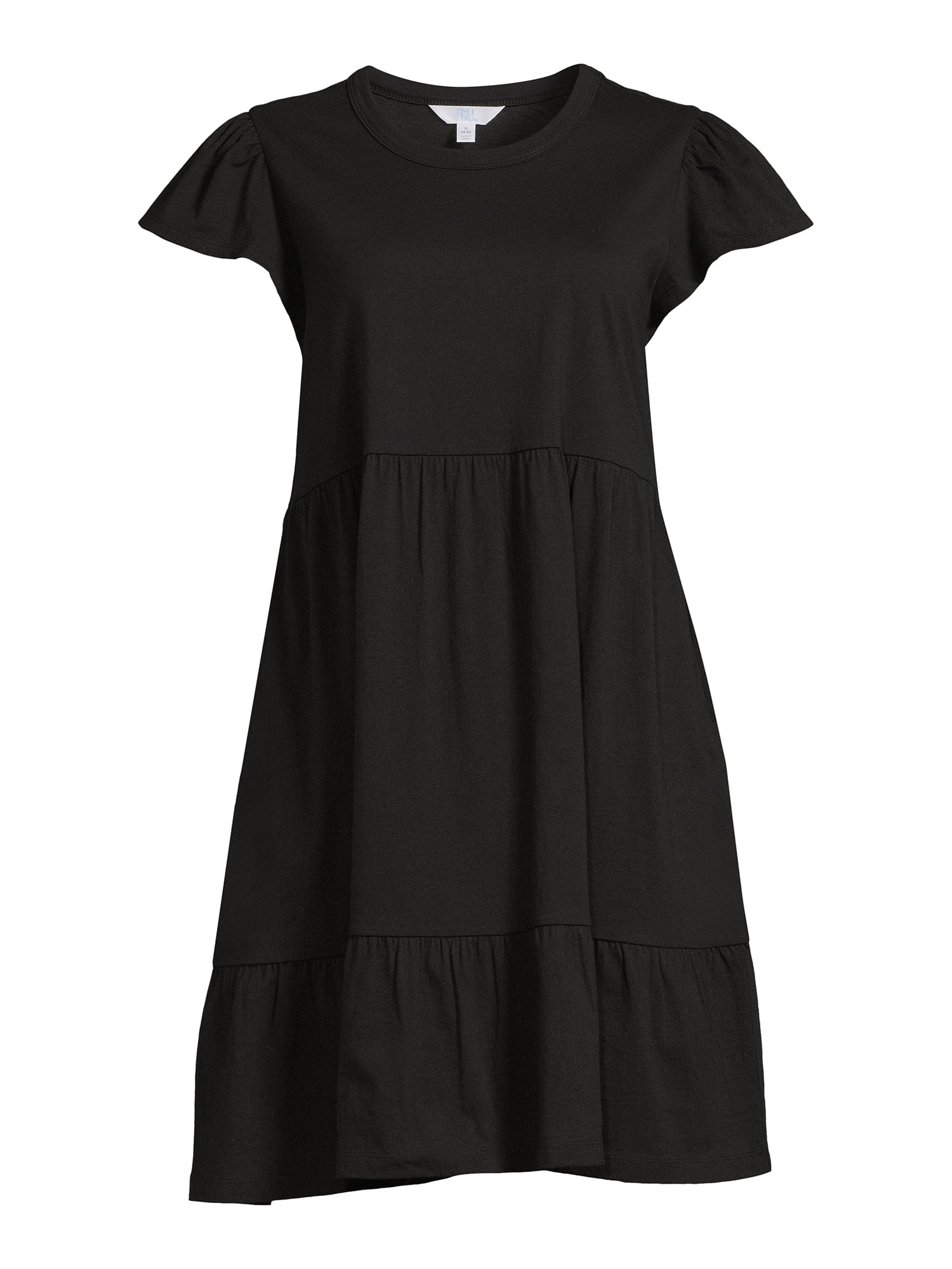 Time and Tru Women's Short Sleeve Tiered Knit Dress with Pockets