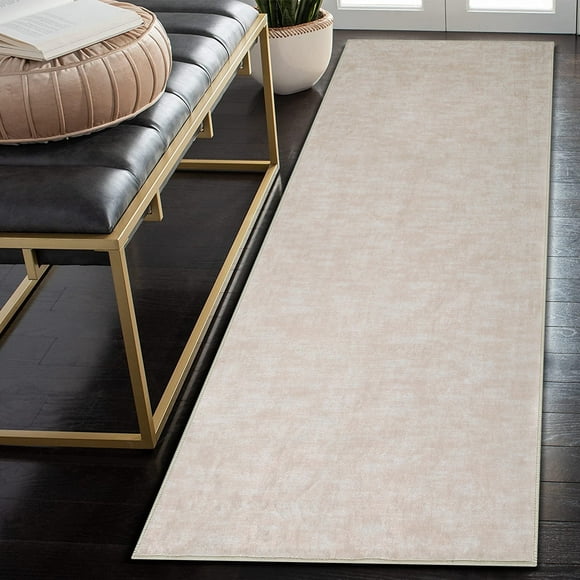 Garvee 2'3" x 8' Modern Solid Hallway Runner Rug Soft Low-Pile Non-Slip Machine Washable Runner Rug for Kitchen Bedroom, Beige