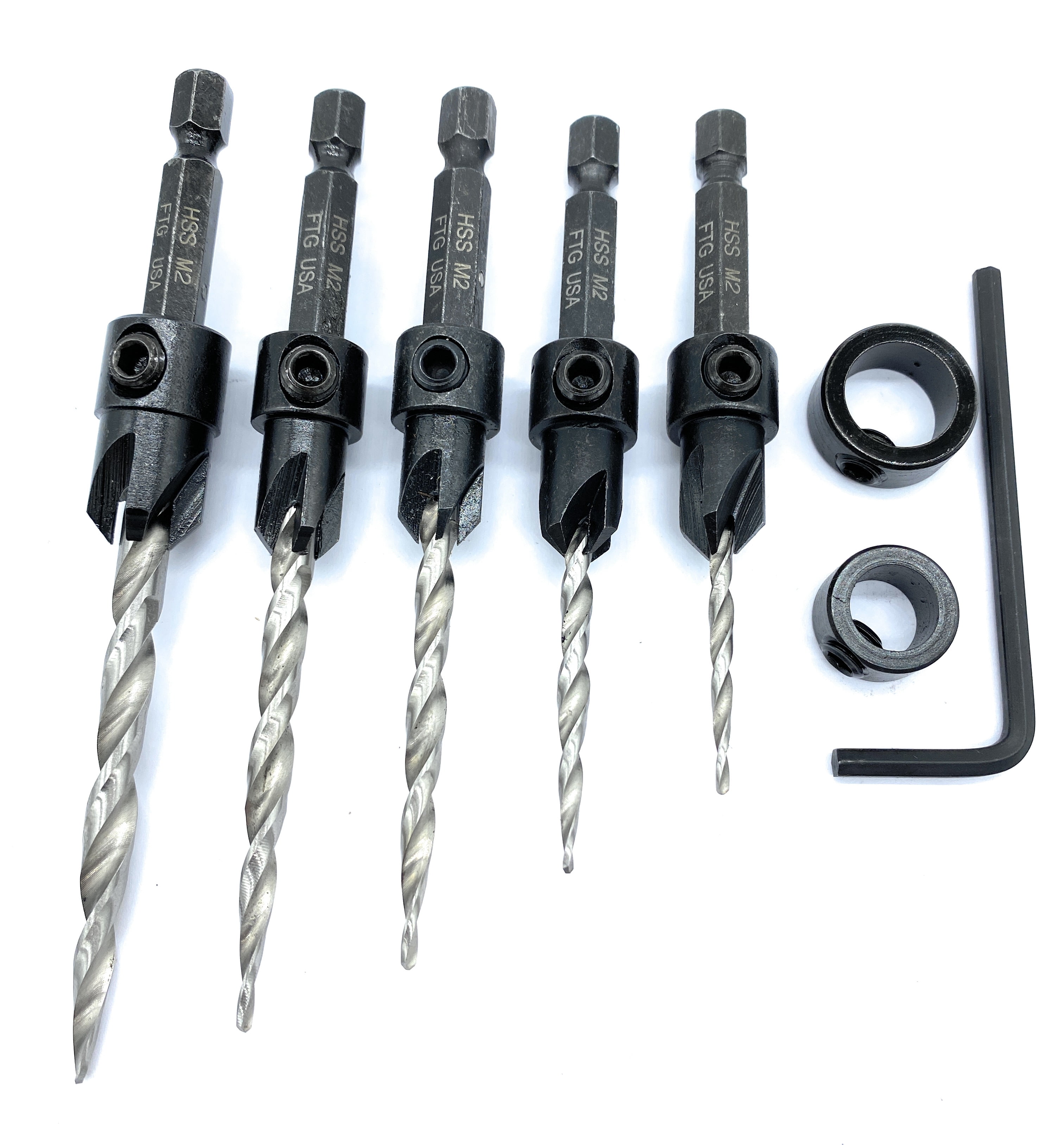 FTG USA Holzkegelsenker-Set – Verstellbar Mit Bohrern Für Schrauben #4, #6, #8