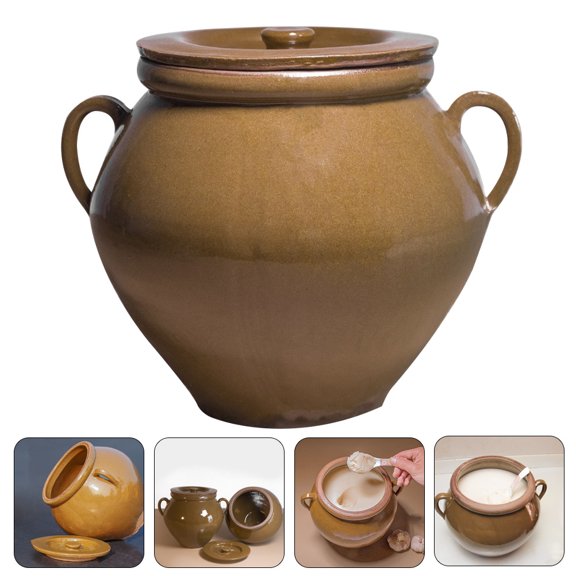 Tineasur Ceramic Kitchen Rice Container Light Brown 1Set Home Use Sealed