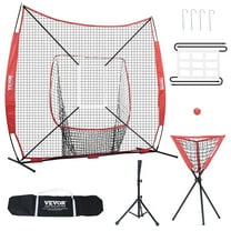 VEVOR 7x7 ft Baseball Softball Practice Net, Portable Baseball Training Net for Hitting Catching Pitching, Backstop Baseball Equipment with Bow Frame, Carry Bag, Strike Zone,Ball,Tee,Ball Collector