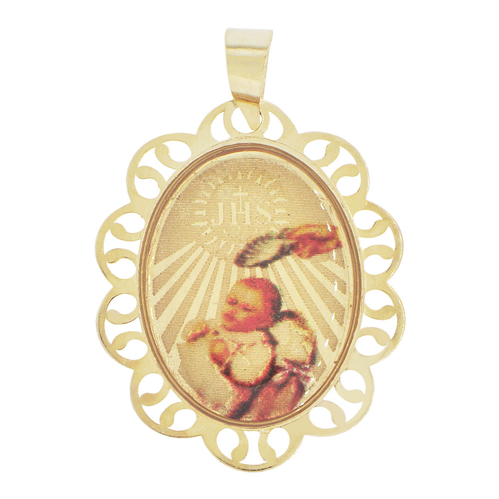 14k Yellow Gold, Religious Pendant Charm Baby Baptism Christening Oval