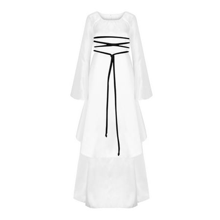 

Cosplay Outfits for Women Flare Sleeve Tie Front Floor Length Maxi Tiered Dress Retro Medieval Gothic Dresses Clothes