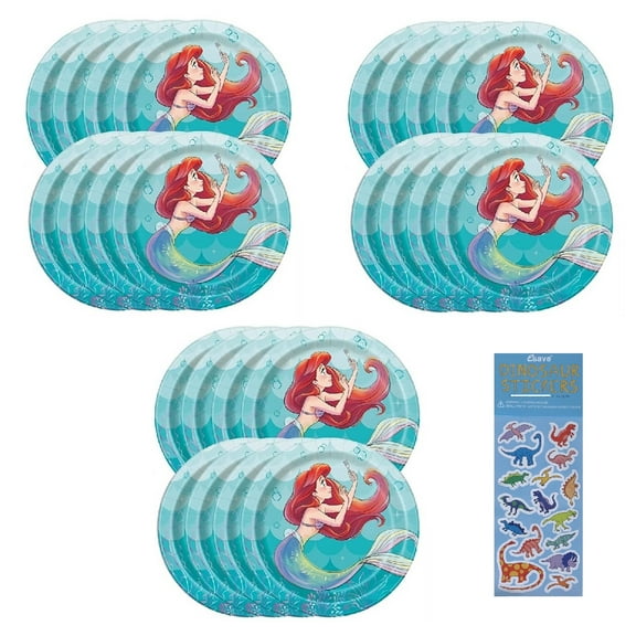 The Little Mermaid Princess Birthday Party Supplies Bundle Pack includes Dessert Cake Paper Plates - 24 Count