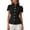 Black, variant on Women's Mandarin Collar Button Down Shirt Short Sleeve Slim Fit Top Soft Casual Spring Summer Blouse,S