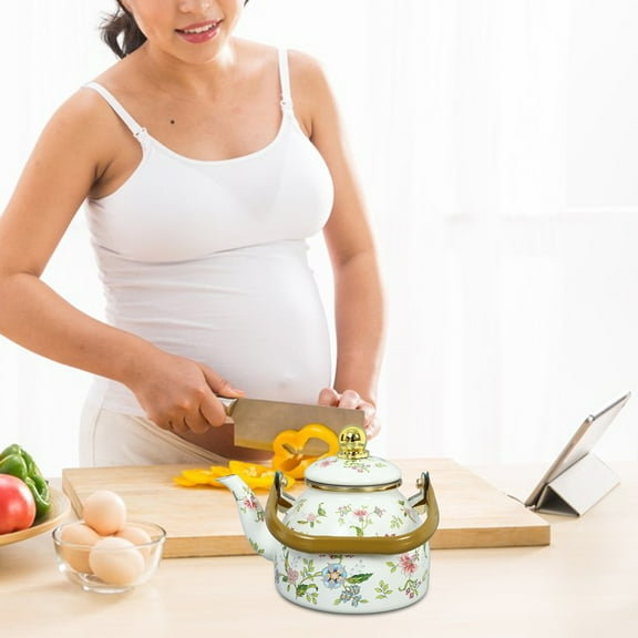 HONMEET Enamel Tea Kettle with Floral Design, Multi-Color Stovetop Water Pot for Daily Use and Kitchen Brewing