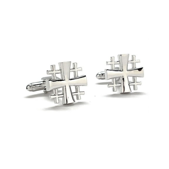 Jerusalem Cross Cufflinks Silver Platted 3D Cutout Design Five Fold Cross Christain Cross Symbol Religious Gift Cuff Links Silver Cufflinks