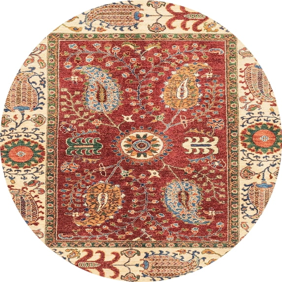 Ahgly Company Indoor Round Abstract Red Oriental Area Rugs, 7' Round
