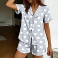 thumbnail image 4 of Blmnix 2 Piece Pajama Sets for Women 2 Piece Bamboo Pajamas Sleepwear Sets Short Pajama Gray Collared Short Sleeve Cropped Summer Pajamas for Women Set,M, 4 of 6