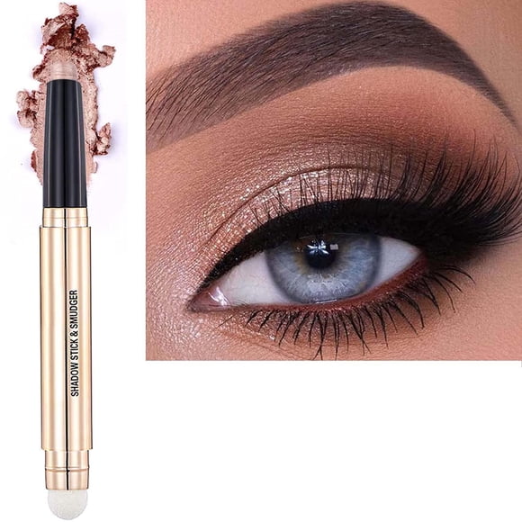 Barra de sombra de ojos de oro rosa y cepillo de esponja Crema brillante Sombra de ojos suave Lápiz Hipoalergénico Sombra de ojos impermeable Delineador de ojos Resaltador Paleta de imprimación Brillo