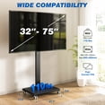 thumbnail image 3 of RTVR Modern Rolling TV Stand with Upgraded Wheels for 32 to 75 inch Screens, Height  Adjustable Swivel Mobile Portable Corner TV Stand for Bedroom, Corner, Small Dorm, Black, 3 of 10