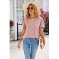 thumbnail image 5 of Summer New Style Square Neck Stitching Solid Color Short-sleeved Casual T-shirt Women's Tops, 5 of 10