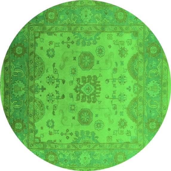 Ahgly Company Indoor Round Oriental Green Industrial Area Rugs, 7' Round