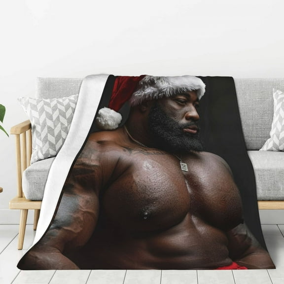 Strong Black Santa Claus (2) Throw Blanket for Stylish Warm Winter Cabin Ultra-Soft Micro Fleece Blanket, Premium Microfiber, Silky Soft, Plush, Warm and Lightweight for Couch, Sofa, Bed - 40"X30"