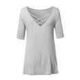 thumbnail image 2 of FashionOutfit Women's Soft Stretch High-Low Elbow Sleeve Back Cross Strap Top, 2 of 3