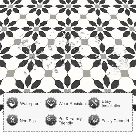 MORCART 7.87" x 7.87" Peel and Stick Floor Tile, 20 PCS Self-Adhesive DIY Vinyl Flooring for Renters, Removable and Waterproof Tile Sticker for Bathroom, Kitchen, Staircase (Black)