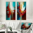thumbnail image 1 of Designart "Rythmes de Sarcelle Éveil Abstrait I" Peinture Abstraite Encadrée Ensemble d'Art Mural de 2 - Ensemble d'Art Mural Encadré Rouge Moderne de 2, 1 of 6