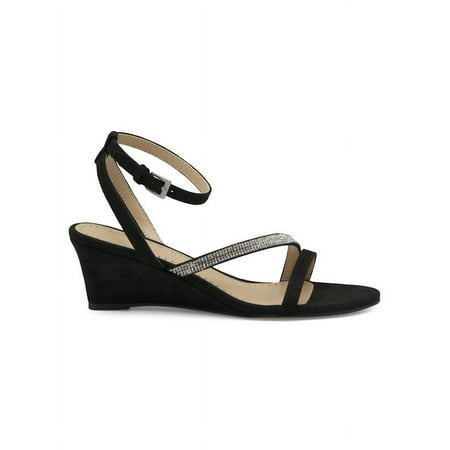 ADRIENNE VITTADINI Women's Carolee Strappy Wedge Dress Sandals Color Black Suede Size 7M