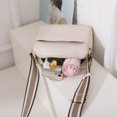 thumbnail image 2 of Bolso bandolera de cuero Bolso de hombro con correa ancha de rayas casuales Bolso femenino (Beige), 2 of 9