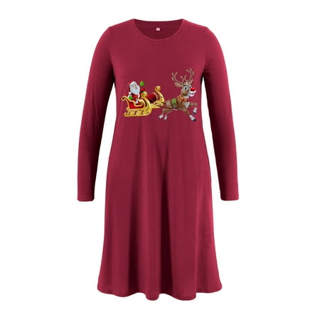 

FAKKDUK Women s 2023 Long Sleeve Crew Neck Maternity Dress A-Line Knee Length Dress for Baby Shower or Casual Wear Pregnant Woman Dresses with Pocket M&Wine