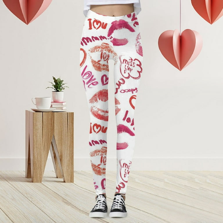 Valentines Day Leggings For Women. Heart Love Pattern Printed