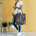 thumbnail image 4 of FORMRS Womens Canvas Tote Bag with Zipper Inner Pocket Shoulder Handbag, Dark Flowers Pattern, 4 of 7
