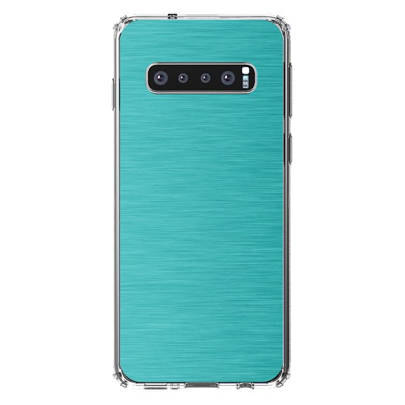 DistinctInk Clear Shockproof Hybrid Case for Samsung Galaxy S10  PLUS(6.4" Screen) - TPU Bumper, Acrylic Back, Tempered Glass Screen Protector - Teal Stainless Steel Image - Printed Stainless Steel