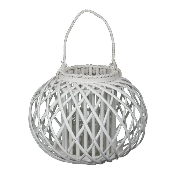 Round Bellied Lattice Design Lantern with Glass Candle Holder,Large ...

