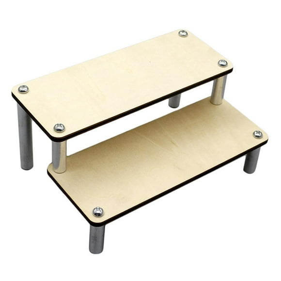 Rongfmy Wood Display Rack Doll Action Figure Stand Holder Step Collections Cupcake Shelf 2 Layer