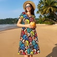 thumbnail image 4 of Fotbe Robe Motif Football Américain Décontractée Mode Femme Manches Courtes Robe Maxi Robe T-Shirt Rayée Longue à Blocs de Couleur, 4 of 6