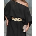 thumbnail image 5 of CHICME Womens Outfit Sets Skew Neck Lantern Sleeve Loose Tops and Zipper Fly Wide Leg Pants Two Piece Sets for Women Black-XL, 5 of 9