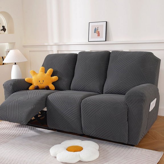 Nvzi -b Couch Cover Jacquard Polyester Stretch Sofa Covers Reclining Chair Cover for Living Room Sofa Easy Fit Washable Furniture Sofa Protector 3 seat (Dark Grey)