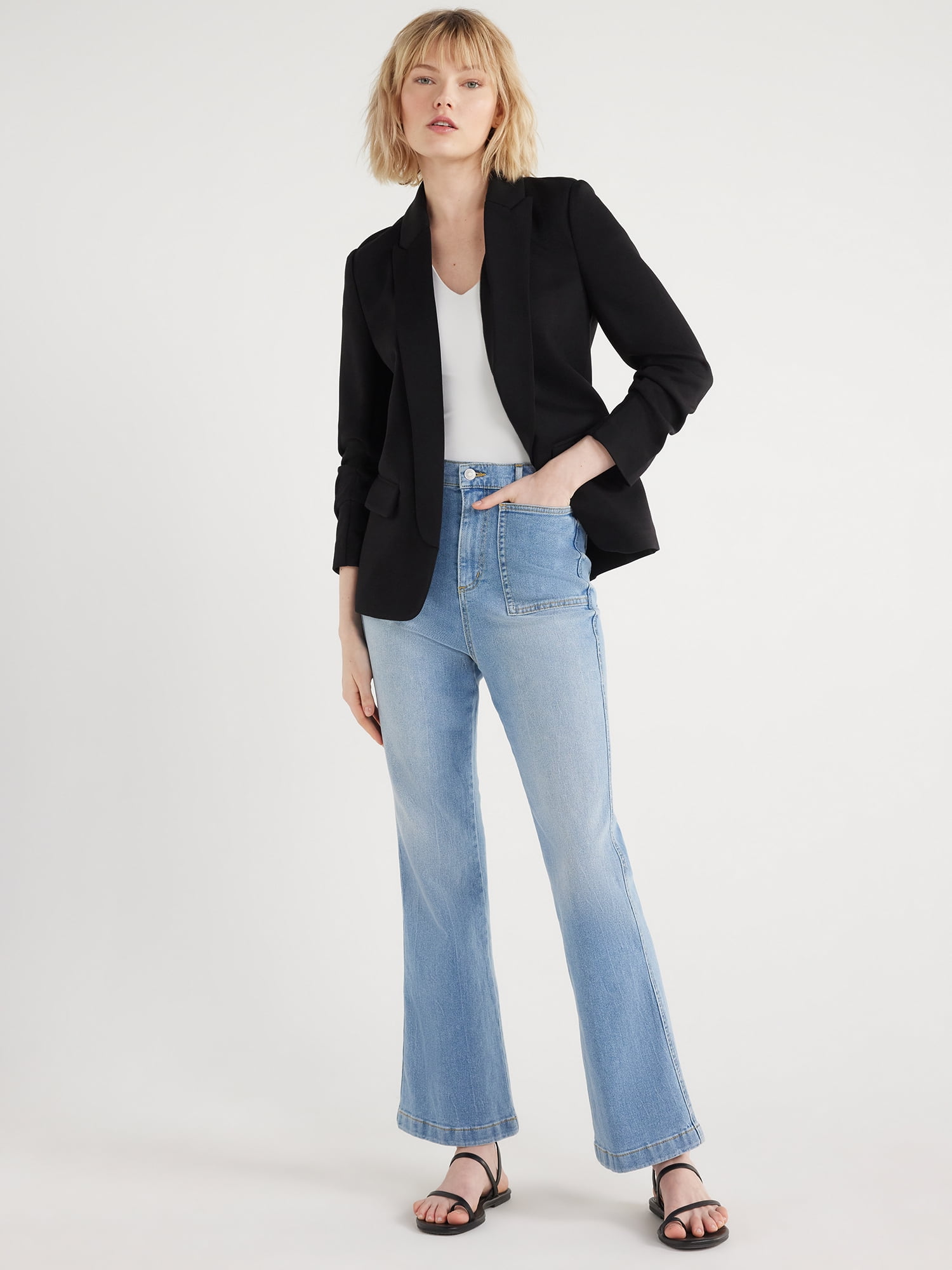 Scoop Women's and Women’s Plus Ultimate ScubaKnit Relaxed Blazer with Scrunch Sleeves, Sizes XS-4X