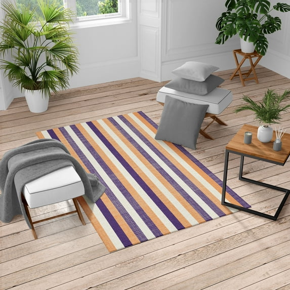 Retro Turkish Area Rug, Classical Vertical Stripes Pattern Texture Image Old Fashioned Display Art, Soft Carpet for Living Room Decor with Distressed Look, 5.2' X 7.6', Pale Orange, by Ambesonne