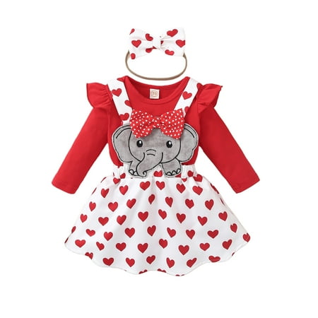 

Infant Baby Girl My First Valentine s Day Outfits Heart Print Ribbed Romper Corduroy Strap Dress Skirt Set