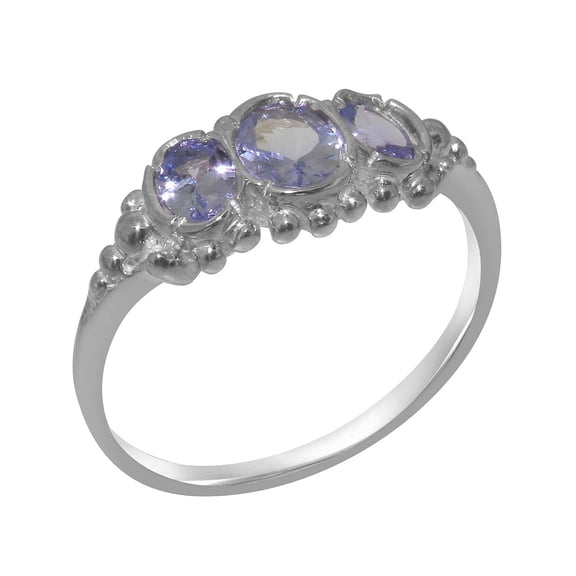 LBG British Made 925 Sterling Silver Natural Tanzanite Womens Anniversary Ring - 33 size options - Size 10